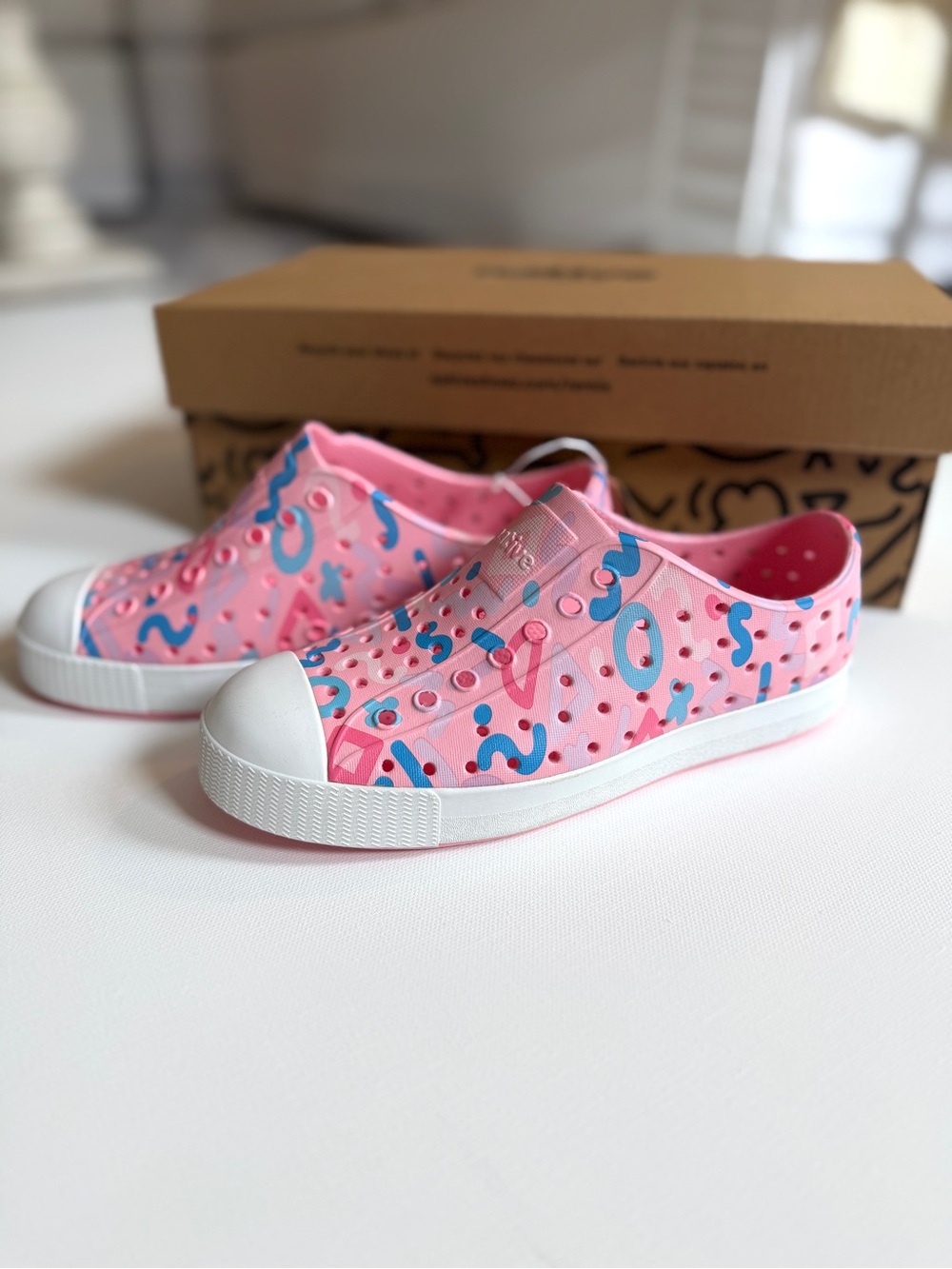 Native Jefferson Sugarlite Print Kids Shoes - Princess Pink/Shell White - US J1